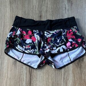 lululemon athletica Black and Pink Floral Athletic Shorts